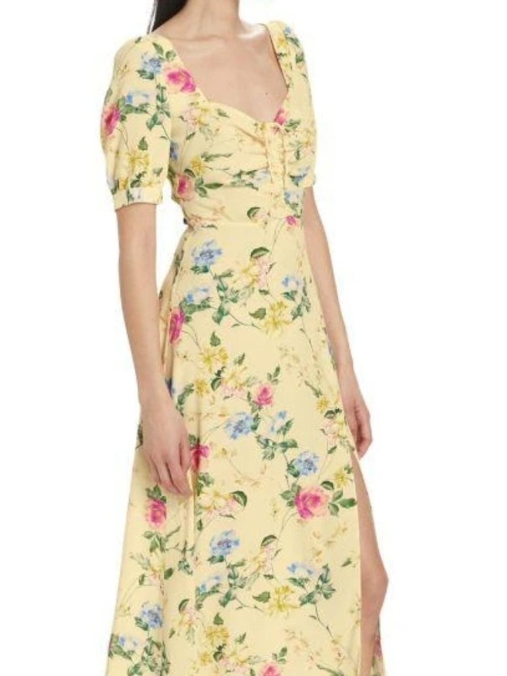 The Vineyard Floral Midi Dress : Favorite Daughter Maxi Dress with Puff Sleeves
